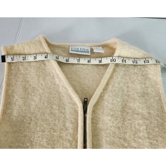 Vtg Van Heusen Cream 100% Wool Sleeveless Sweater Vest with Zipper, Pockets W M - Picture 3 of 7